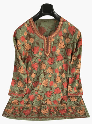 Warm Worth Women Embroidered A-line Kurta(Green)