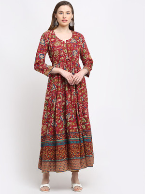 Myaza Women Printed Anarkali Kurta(Red)