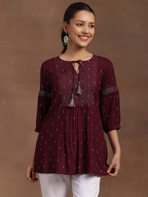 LIBAS Women Embroidered A-line Kurta(Maroon)
