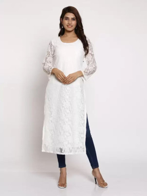 Shree Guru FashionMart Women A-line White Midi/Calf Length Dress