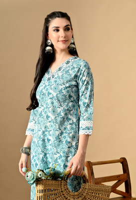 BKApparels Women Embroidered Straight Kurta(Blue)