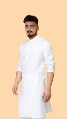 Anuj Fashion Men Solid A-line Kurta(White)