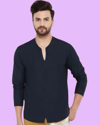 ZAKOD Men Solid Straight Kurta(Dark Blue)