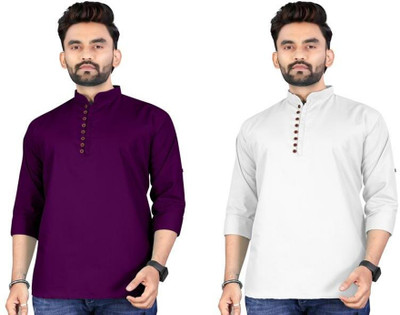 UNIQUE MOMENTS Men Solid Asymmetric Kurta(Multicolor)