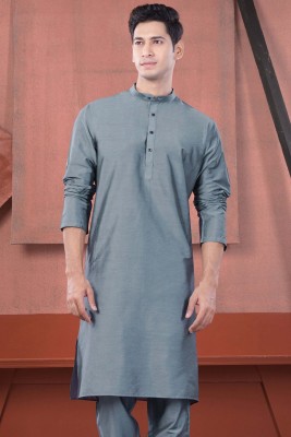 french crown Men Solid Ethnic Dress Kurta(Grey)