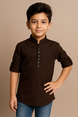 PEPILIO Boys Solid Straight Kurta(Brown)