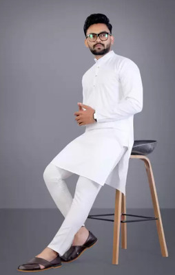 Shree Dutt Creation Men Solid Straight Kurta(White)