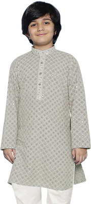 SG YUVRAJ Boys Chikan Embroidery Straight Kurta(Grey)