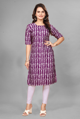 Tathastu Women Printed A-line Kurta(Purple, White)