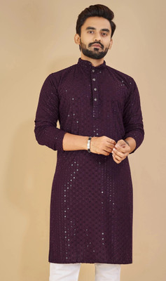 balajiis Men Embellished Straight Kurta(Purple)