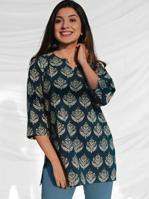 Maheshvi Women Printed Straight Kurta(Dark Blue, Beige)