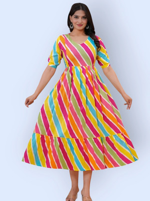 HouseOfCommon Women Striped Anarkali Kurta(Multicolor)