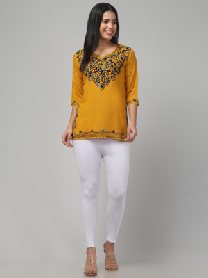 ILMA CREATION Women Embroidered A-line Kurta(Yellow, Black, Grey)