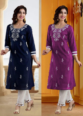 SISTO Women Embroidered Straight Kurta(Multicolor)