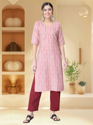 EthnicBasket Women Printed A-line Kurta(Pink)