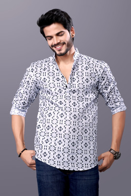 Varidashi Men Floral Print A-line Kurta(Blue)