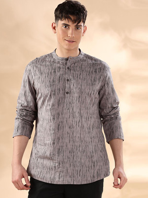 ANOUK Men Abstract Straight Kurta(Grey)