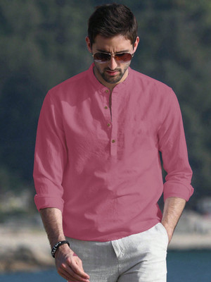 ANOUK Men Solid Straight Kurta(Pink)