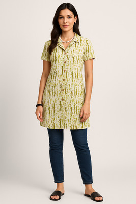 RVFASHION Women Abstract, Printed Straight Kurta(Light Green)