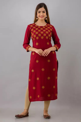 Mehsoos Women Printed Straight Kurta(Maroon)