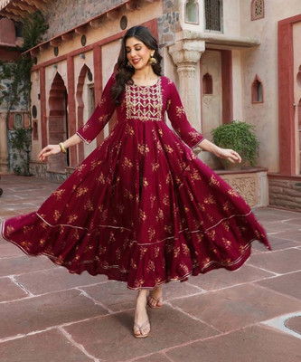 TXU Women Embroidered Anarkali Kurta(Maroon)
