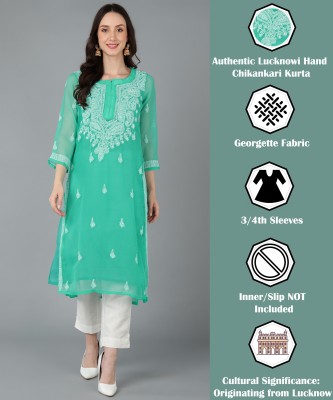 VAHSON Women Chikan Embroidery, Embroidered, Self Design A-line Kurta(Light Green)