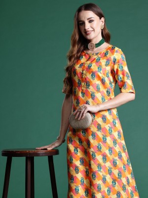 Sangria Women Printed A-line Kurta(Orange)