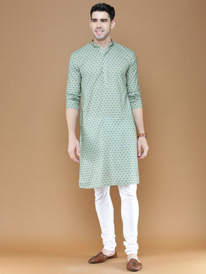 ANOUK Men Printed Straight Kurta(Green)