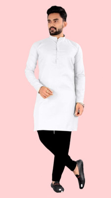 Ladies Haat Men Solid A-line Kurta(White)