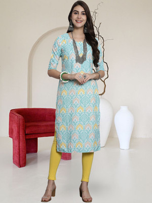 EthnicBasket Women Printed A-line Kurta(Light Blue)