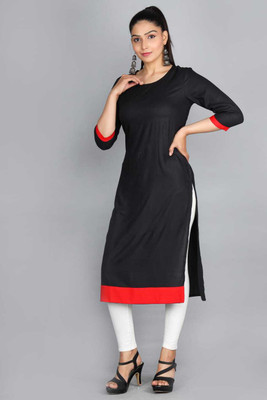 Smartgod Women Washed A-line Kurta(Black)