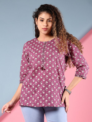 V-MART Women Printed A-line Kurta(Purple)