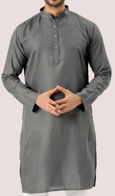 Desivibes Men Solid Straight Kurta(Grey)