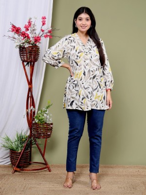 LaxmiCR Women Printed A-line Kurta(White)