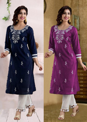 SISTO Women Chikan Embroidery A-line Kurta(Multicolor)