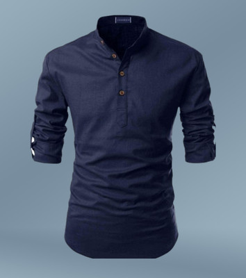 Shree Dutt Creation Men Solid Straight Kurta(Dark Blue)