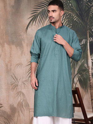 Sangria Men Printed Straight Kurta(Grey)