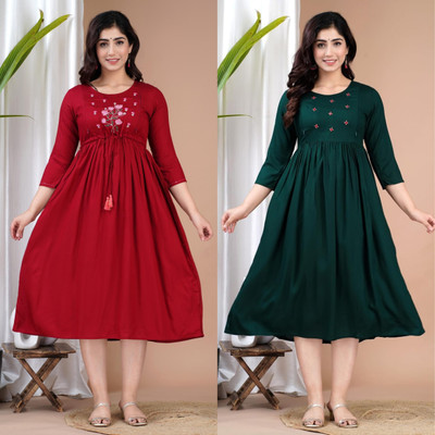 Priyas Creation Women Embroidered Anarkali Kurta(Multicolor)