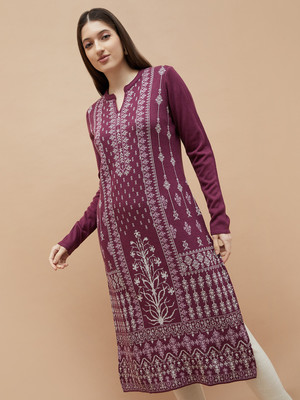 Melange by Lifestyle Women Self Design Straight Kurta(Red)