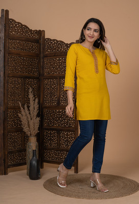 Annsh Apparel Women Printed Straight Kurta(Yellow)