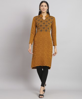 HEMLOCK Women Floral Print Straight Kurta(Brown)