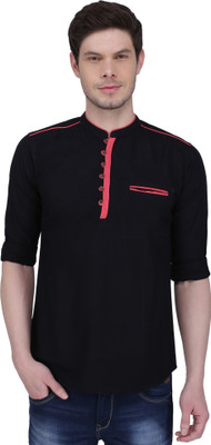 KUONS AVENUE Men Solid Straight Kurta(Black)