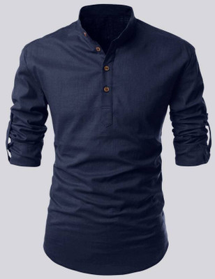 Wearbird Men Solid Straight Kurta(Blue)