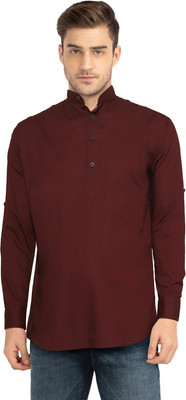 ETHNICSUTRA Men Solid Straight Kurta(Maroon)