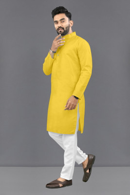 Shree Dutt Creation Men Solid Straight Kurta(Yellow)