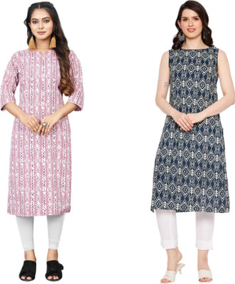 KALLAXI Women Printed Straight Kurta(Multicolor)