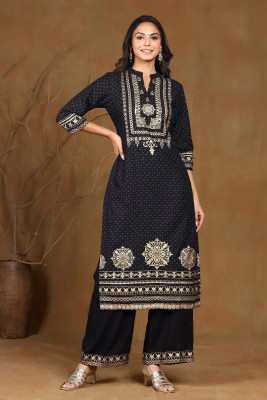 Juniper Women Printed Straight Kurta(Black)