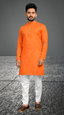 Vastr Men Solid Straight Kurta(Orange)