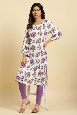 W Women Floral Print A-line Kurta(White)