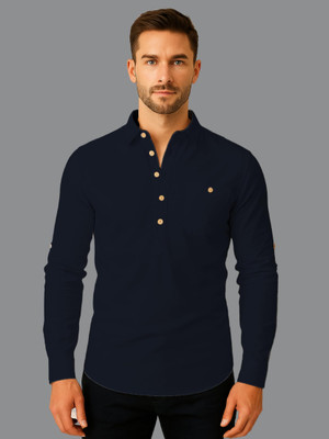 indirae Men Solid A-line Kurta(Dark Blue)